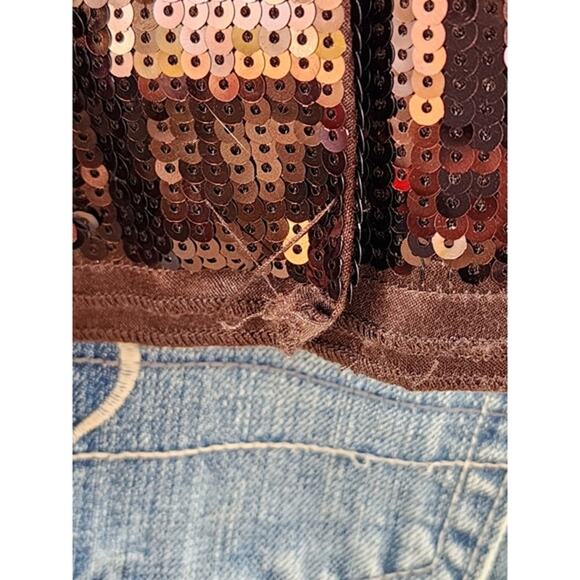 Chicos Brown Sequin Blazer sz Medium Chocolate Streetwear Glam Rock & Roll - Picture 7 of 7